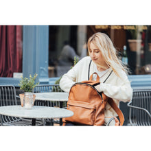 Load image into Gallery viewer, Model wearing Italian leather backpack for women and men