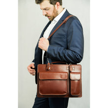 Load image into Gallery viewer, Model wearing Italian leather briefcase for men, Pelletteria Italiana