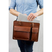 Load image into Gallery viewer, Model wearing Italian leather briefcase for men, Pelletteria Italiana