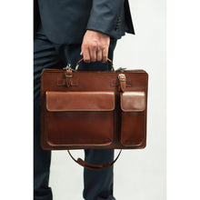Load image into Gallery viewer, Model wearing Italian leather briefcase for men, Pelletteria Italiana